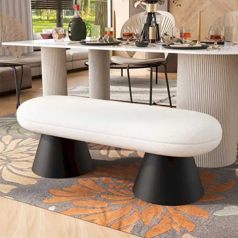 Upholstered Dining Bench with Black Iron Legs - 2-Step Assembly