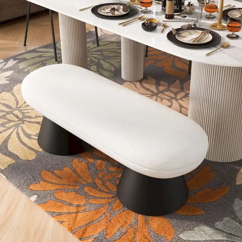 Upholstered Dining Bench with Black Iron Legs - 2-Step Assembly