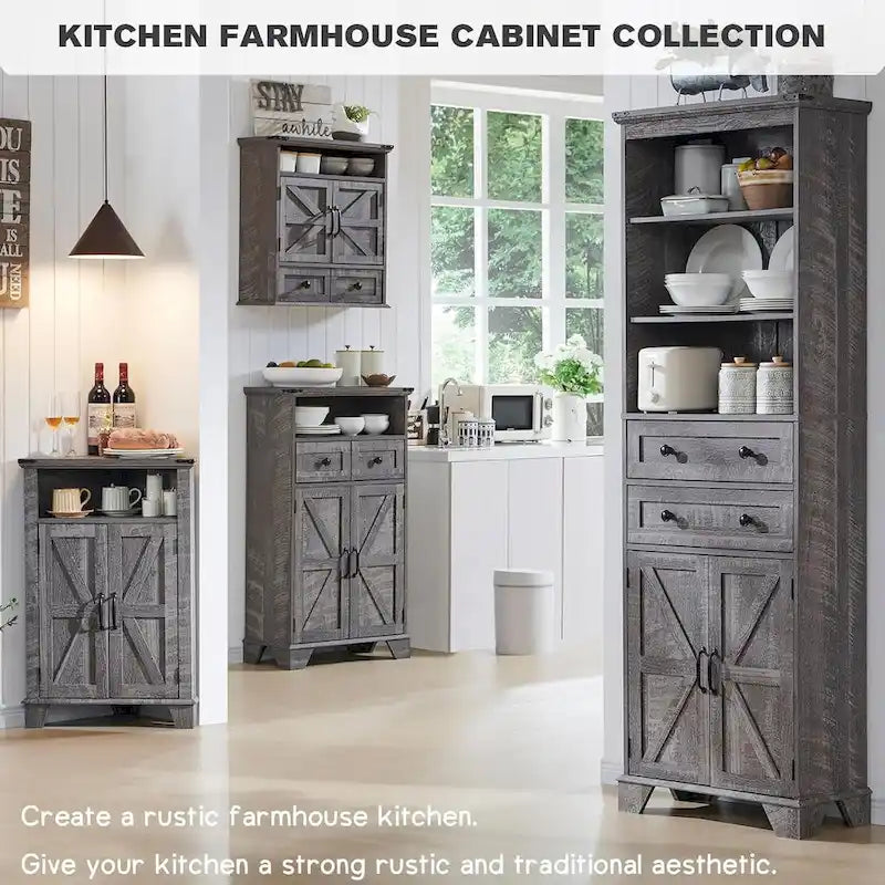 Farmhouse Corner Bathroom Cabinet with Barn Door