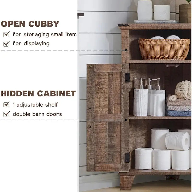 Farmhouse Corner Bathroom Cabinet with Barn Door