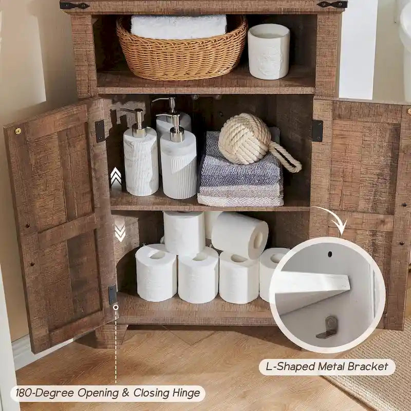 Farmhouse Corner Bathroom Cabinet with Barn Door