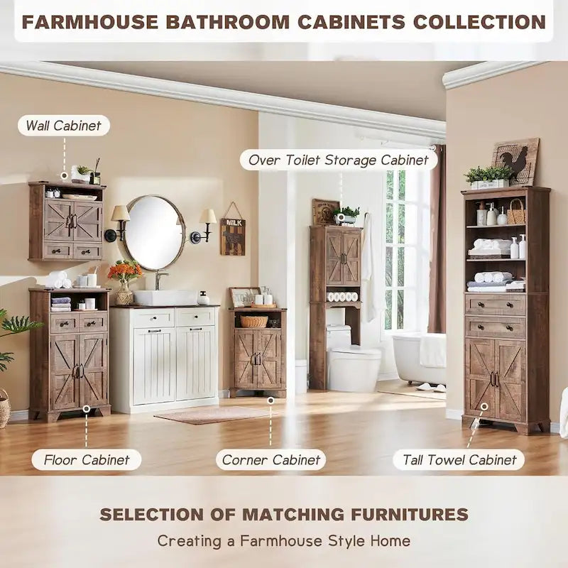 Farmhouse Corner Bathroom Cabinet with Barn Door
