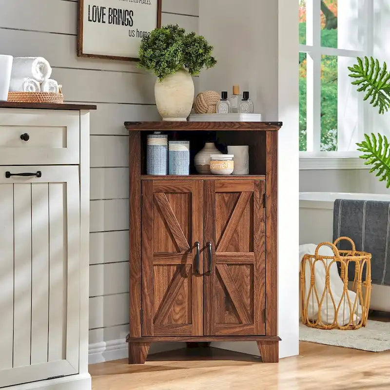 Farmhouse Corner Bathroom Cabinet with Barn Door