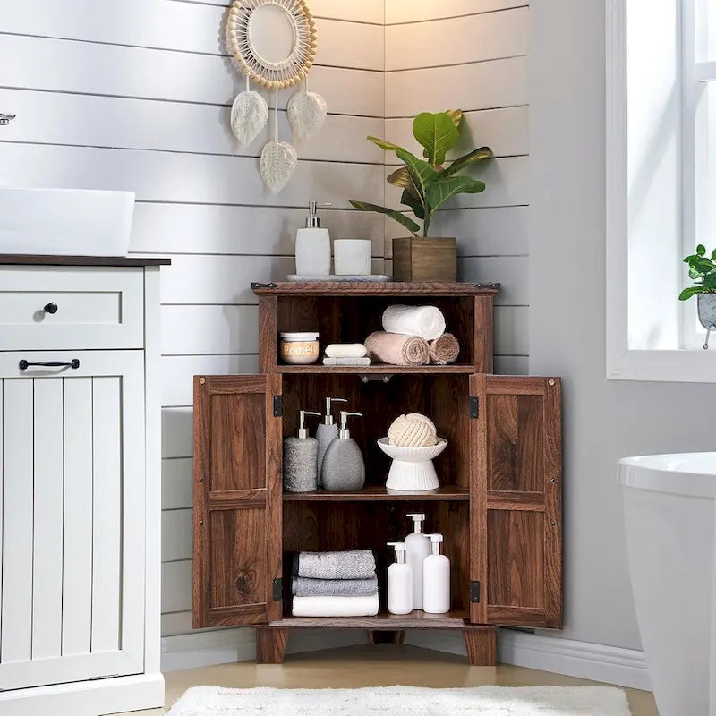 Farmhouse Corner Bathroom Cabinet with Barn Door