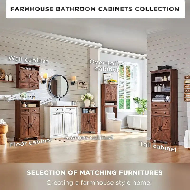 Farmhouse Corner Bathroom Cabinet with Barn Door