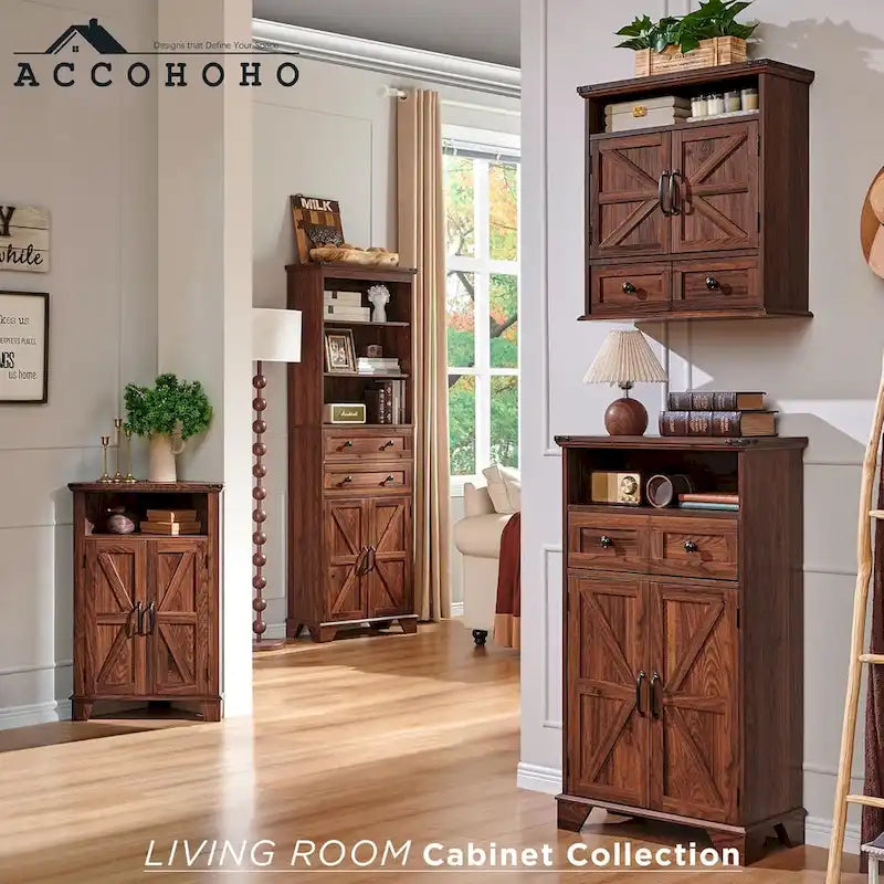 Farmhouse Corner Bathroom Cabinet with Barn Door