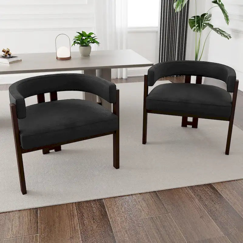 Modern Accent Chair Upholstered Armchair with Open Back 3 Legs Barrel Dining Chair Comfy Side Chair for Living Room Set of 2
