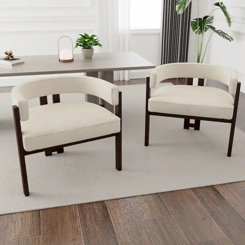 Modern Accent Chair Upholstered Armchair with Open Back 3 Legs Barrel Dining Chair Comfy Side Chair for Living Room Set of 2