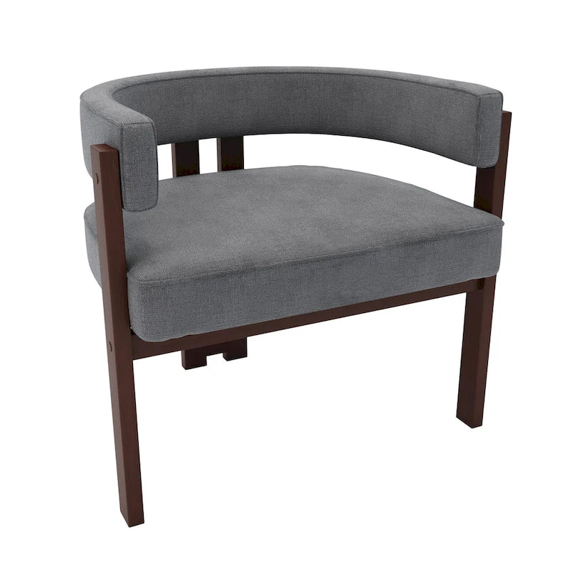 Modern Accent Chair Upholstered Armchair with Open Back 3 Legs Barrel Dining Chair Comfy Side Chair for Living Room Set of 2