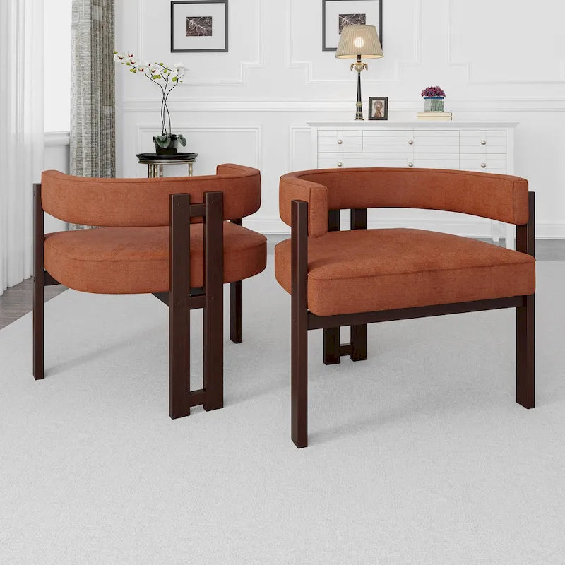 Modern Accent Chair Upholstered Armchair with Open Back 3 Legs Barrel Dining Chair Comfy Side Chair for Living Room Set of 2