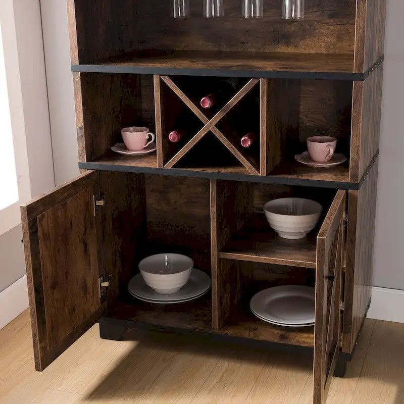 Farmhouse 6-Shelf Wine Cabinet Buffet