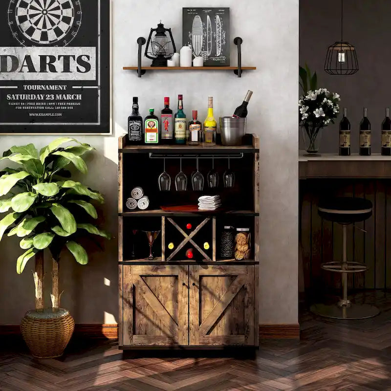 Farmhouse 6-Shelf Wine Cabinet Buffet