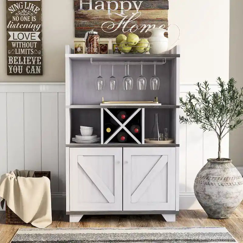 Farmhouse 6-Shelf Wine Cabinet Buffet