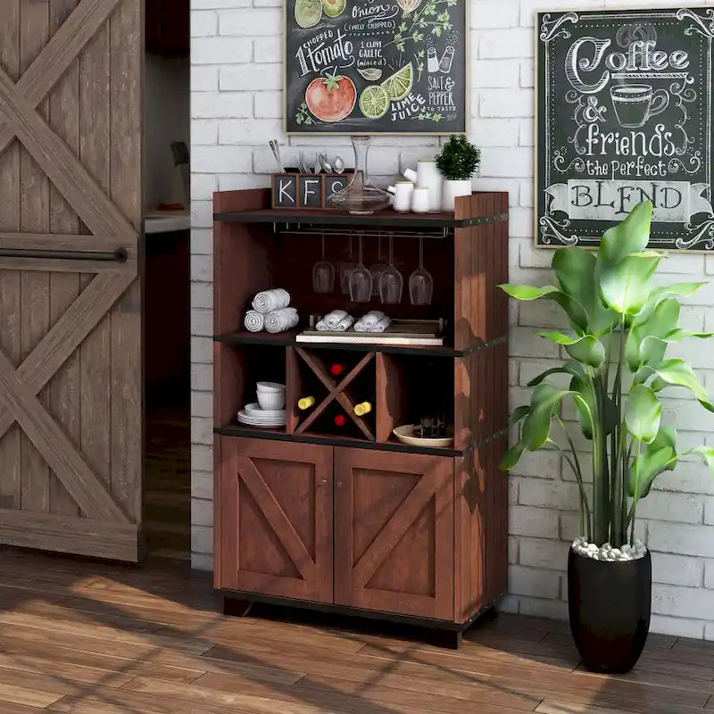 Farmhouse 6-Shelf Wine Cabinet Buffet