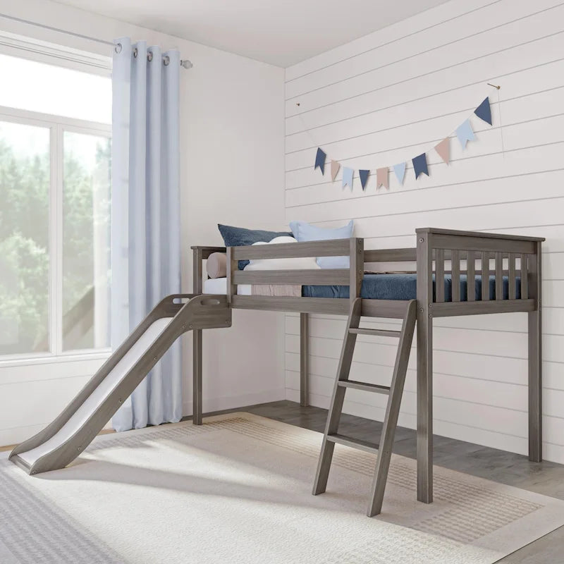Twin-Size Low Loft Bed with Easy Slide
