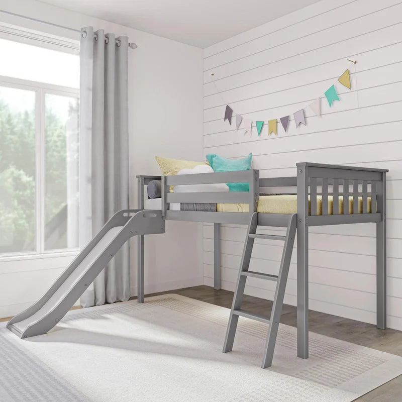 Twin-Size Low Loft Bed with Easy Slide