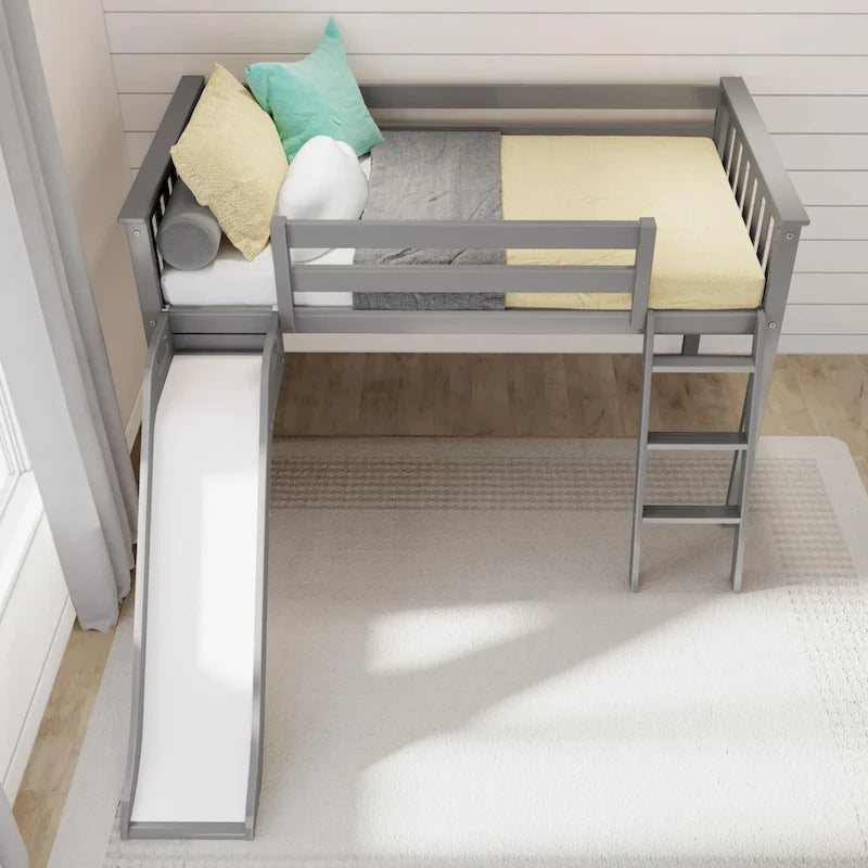 Twin-Size Low Loft Bed with Easy Slide