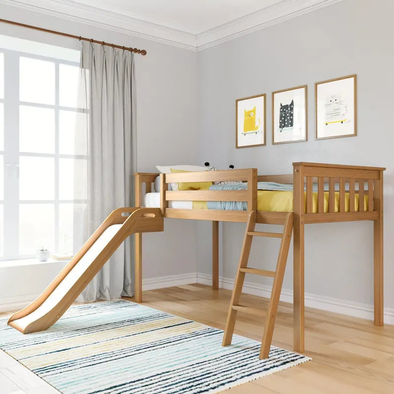 Twin-Size Low Loft Bed with Easy Slide