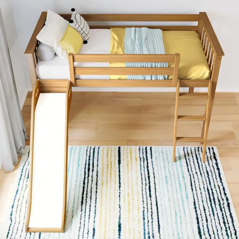 Twin-Size Low Loft Bed with Easy Slide