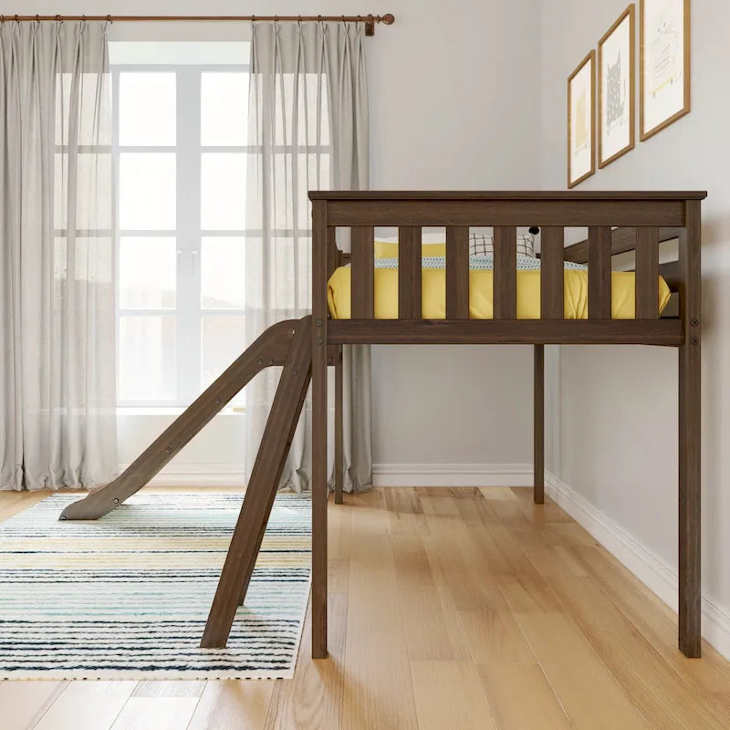 Twin-Size Low Loft Bed with Easy Slide