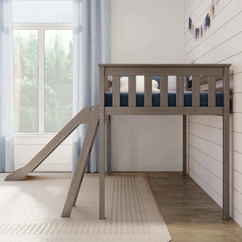Twin-Size Low Loft Bed with Easy Slide