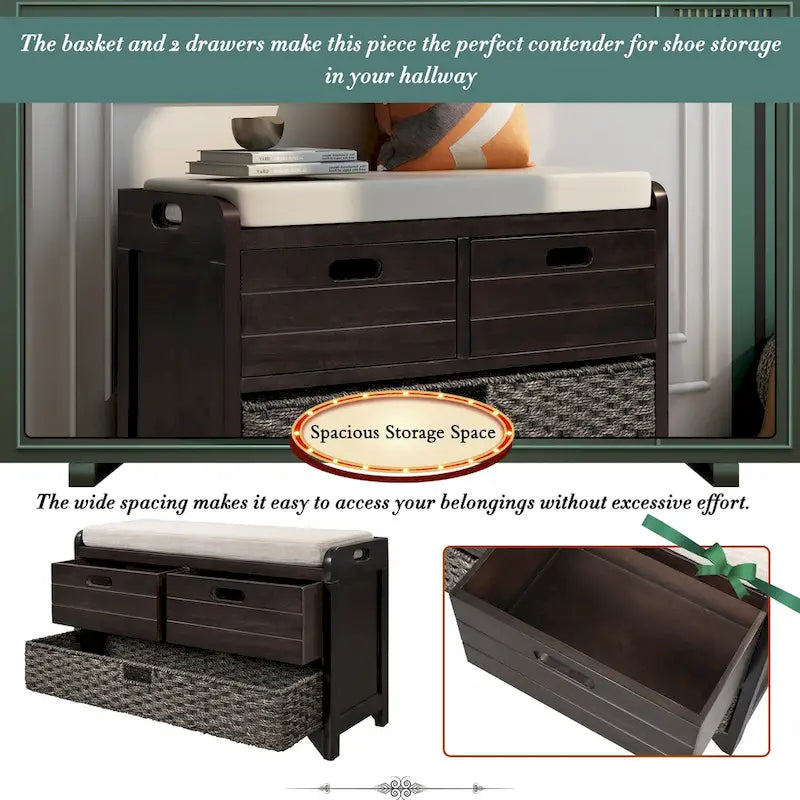 Fully Assembled Shoe Bench with Removable Cushion