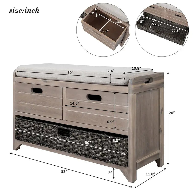 Fully Assembled Shoe Bench with Removable Cushion