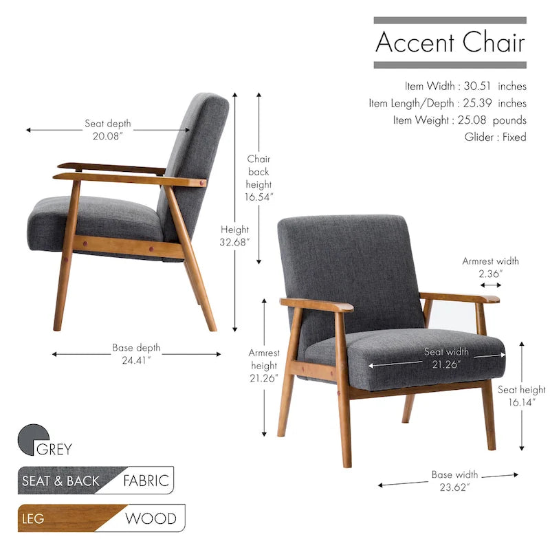 Fabric Accent Chair with Rubberwood Legs
