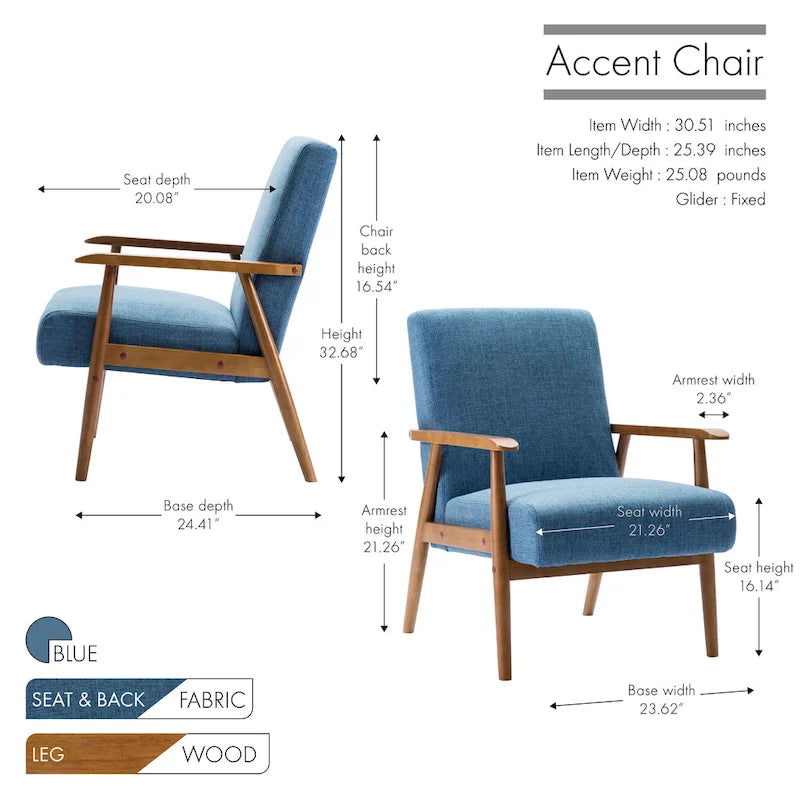 Fabric Accent Chair with Rubberwood Legs