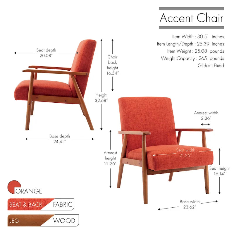 Fabric Accent Chair with Rubberwood Legs
