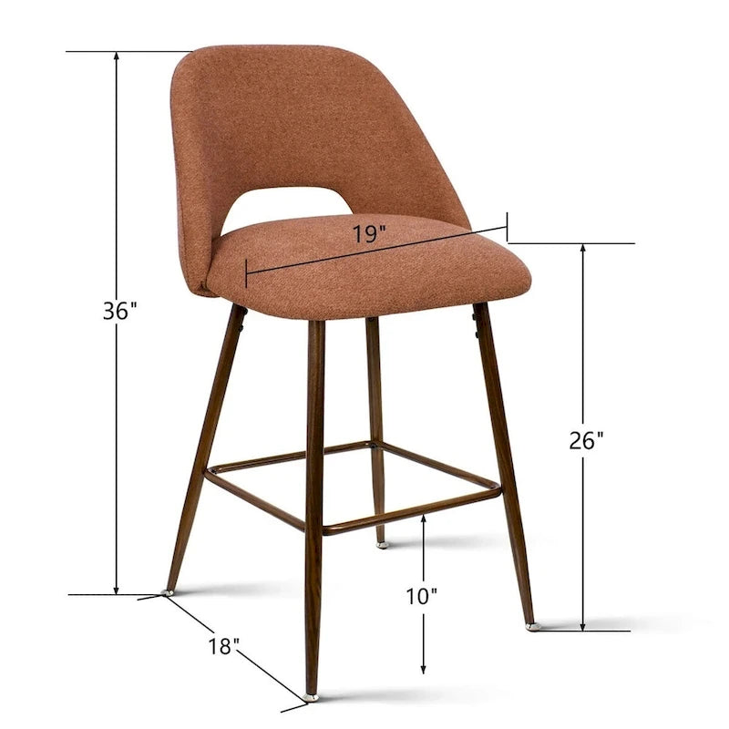 Upholstered Modern Bar Stool Walnut Leg (Set of 2)