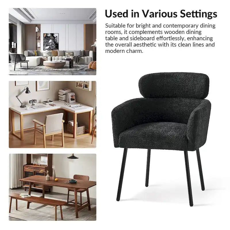 Modern Boucle Dining Chair with Adjustment Feet