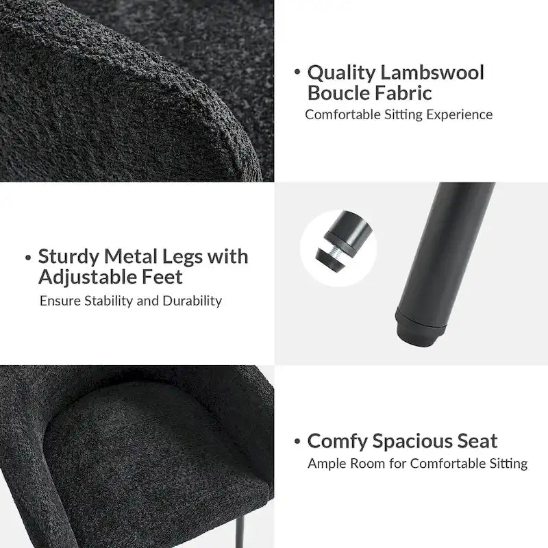 Modern Boucle Dining Chair with Adjustment Feet
