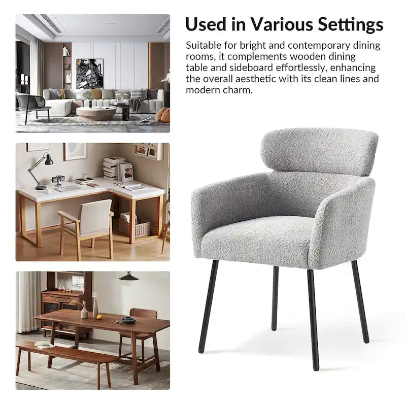 Modern Boucle Dining Chair with Adjustment Feet