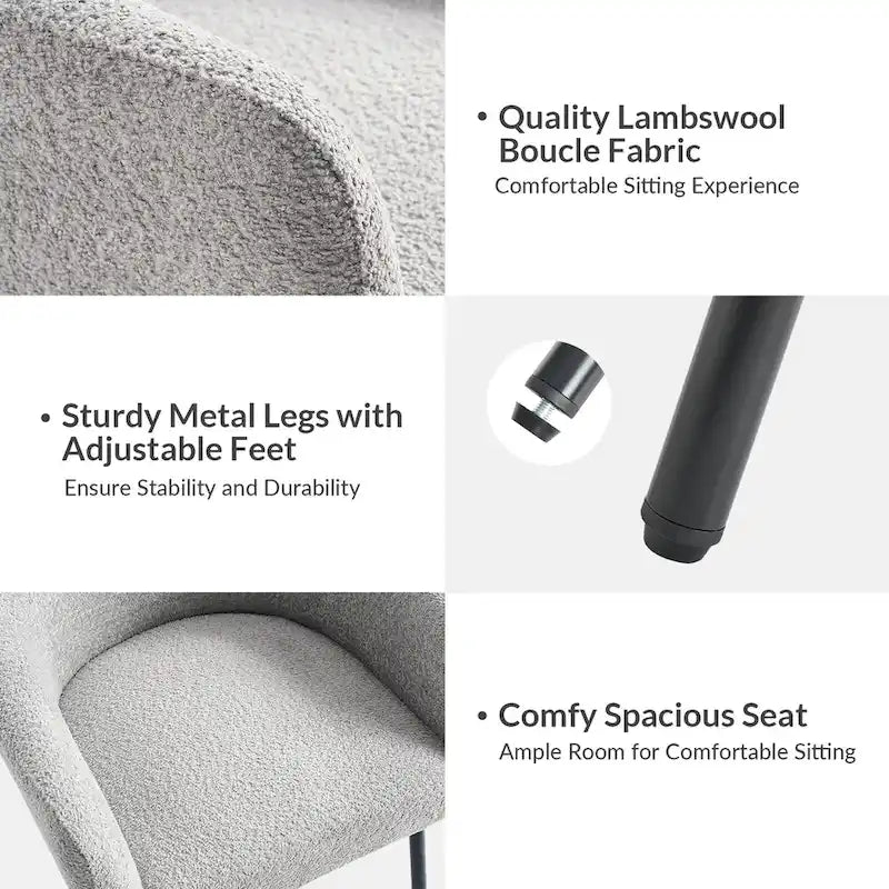 Modern Boucle Dining Chair with Adjustment Feet