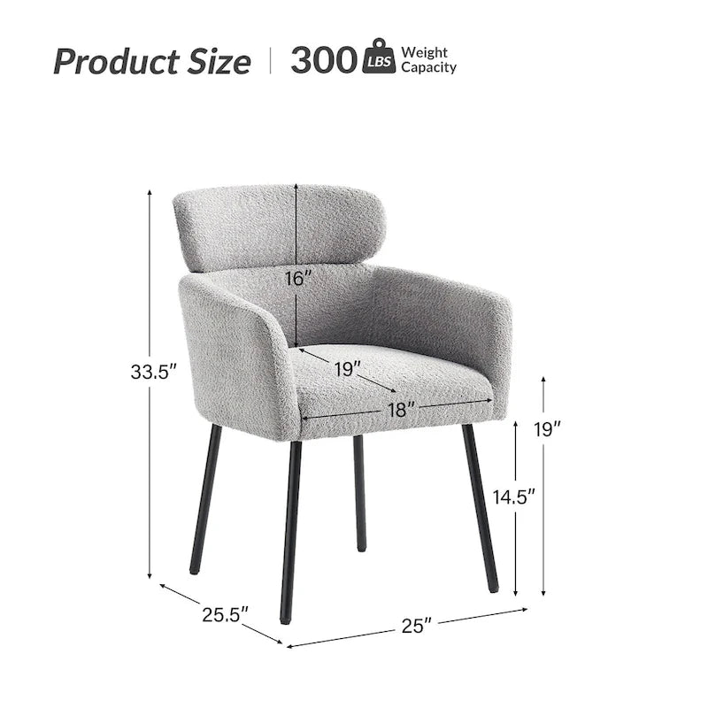 Modern Boucle Dining Chair with Adjustment Feet