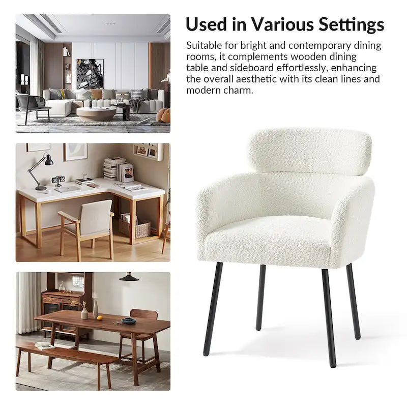 Modern Boucle Dining Chair with Adjustment Feet