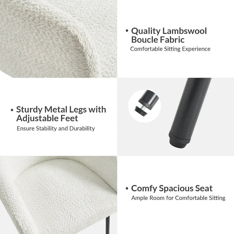 Modern Boucle Dining Chair with Adjustment Feet