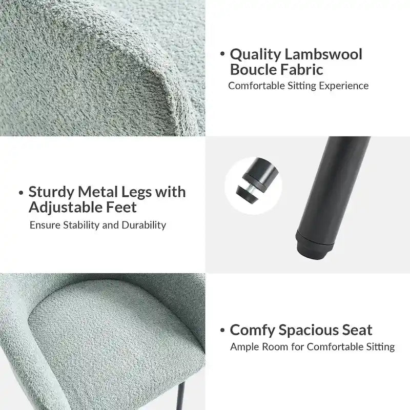 Modern Boucle Dining Chair with Adjustment Feet