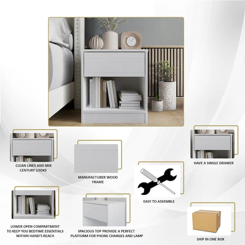 Simple Clean-Lines One Drawer Nightstand