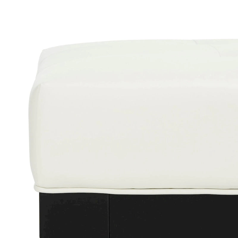Square White Leather Ottoman