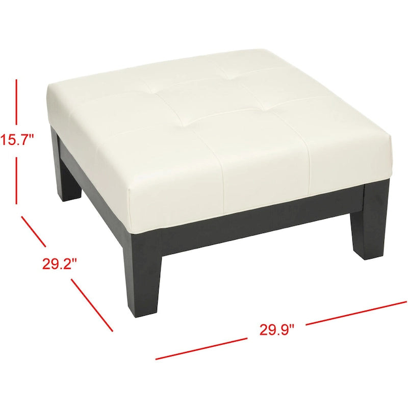 Square White Leather Ottoman