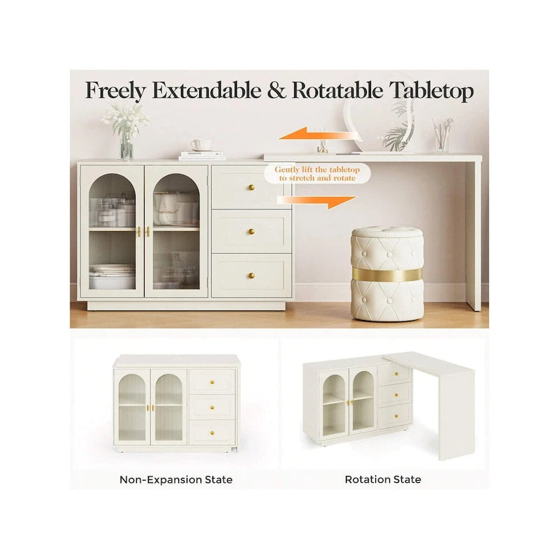 Extendable Corner Vanity 2 Door Makeup Table Without Mirror