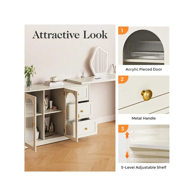 Extendable Corner Vanity 2 Door Makeup Table Without Mirror