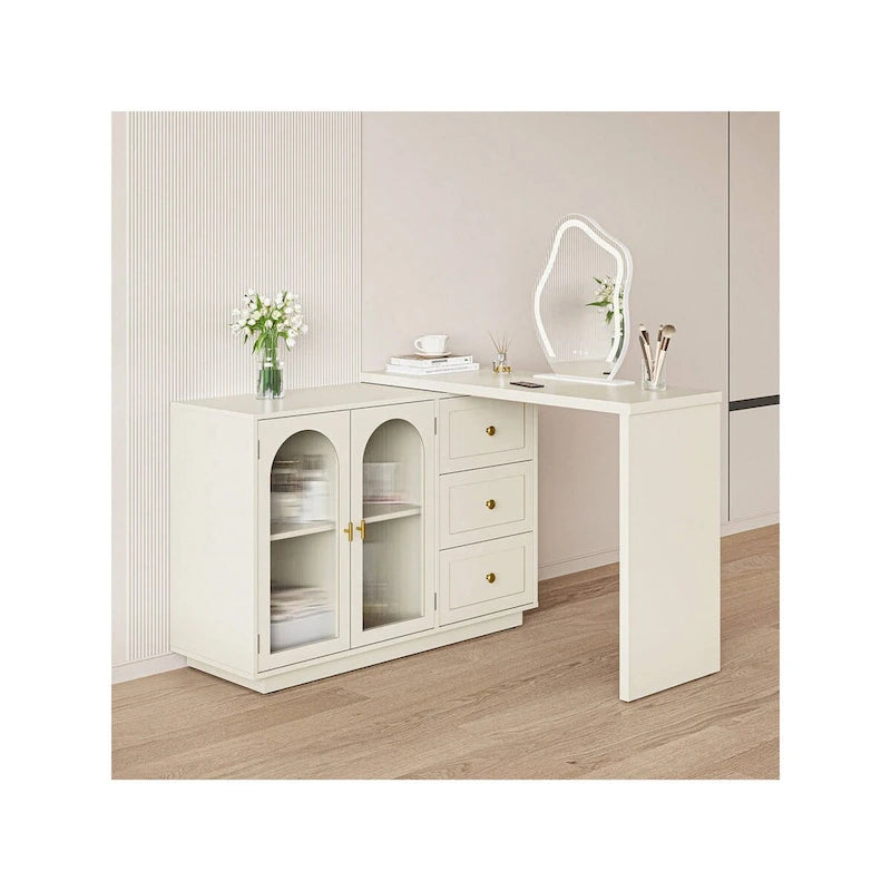 Extendable Corner Vanity 2 Door Makeup Table Without Mirror