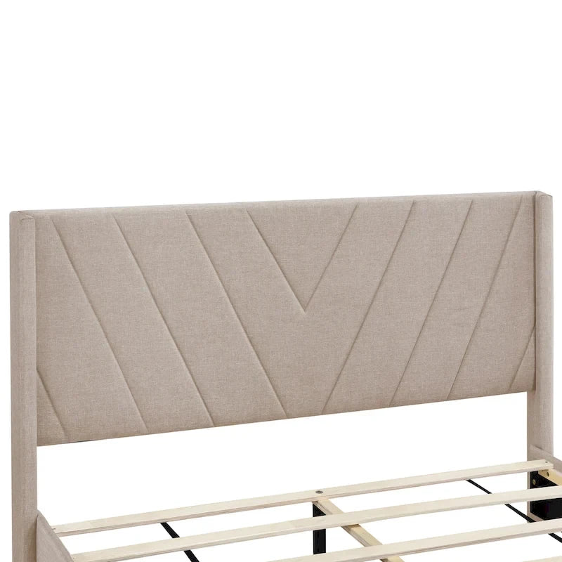 Queen Size Linen Upholstered Platform Bed with 3 Drawers and Storage