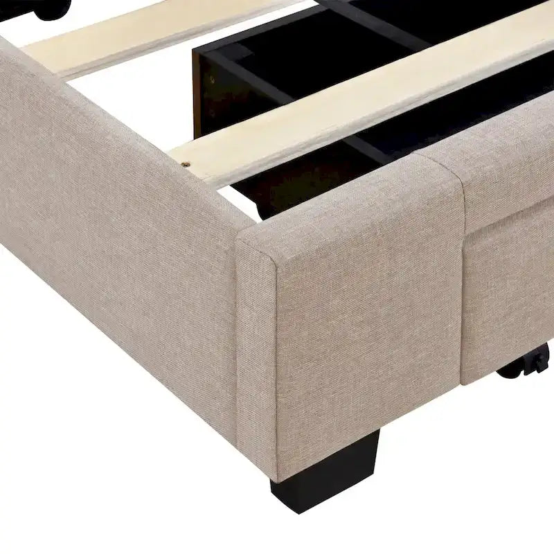 Queen Size Linen Upholstered Platform Bed with 3 Drawers and Storage