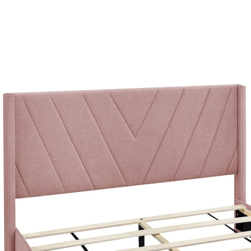 Queen Size Linen Upholstered Platform Bed with 3 Drawers and Storage