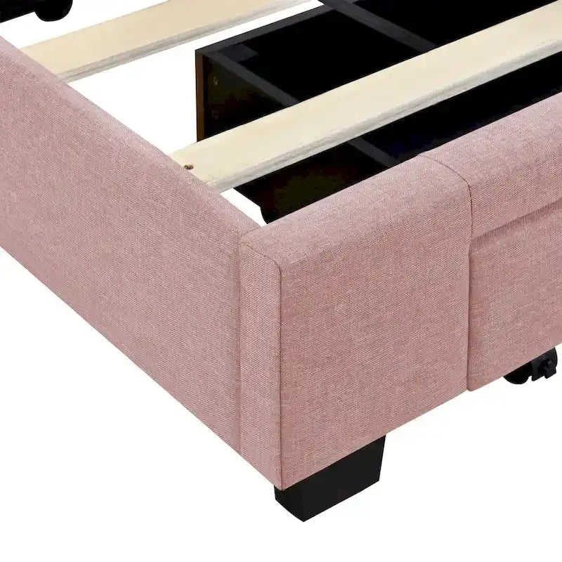 Queen Size Linen Upholstered Platform Bed with 3 Drawers and Storage