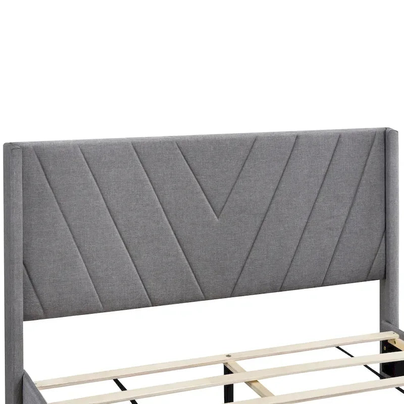 Queen Size Linen Upholstered Platform Bed with 3 Drawers and Storage